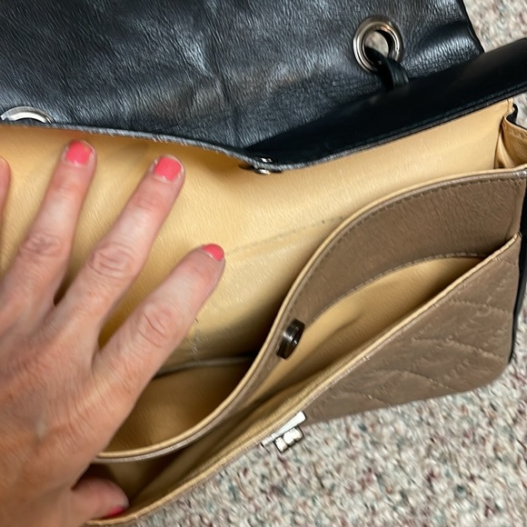 Black/ brown leather quilted purse with adjustable chain strap - Picture 13 of 14